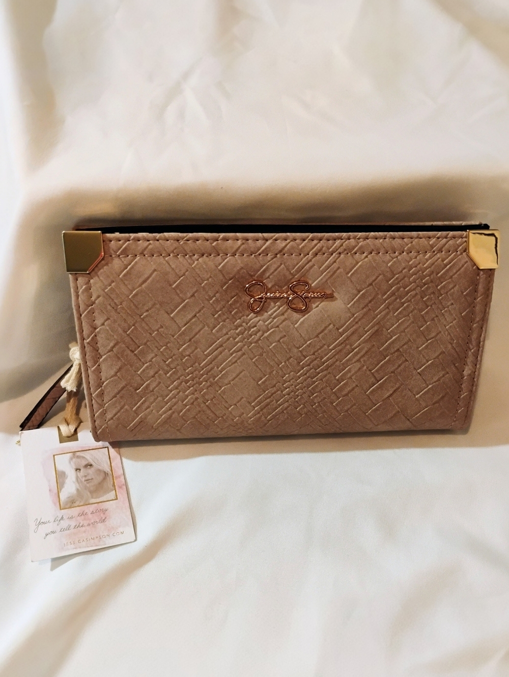 Jessica Simpson Rose Blush Quilted Wristlet with Gold Accents